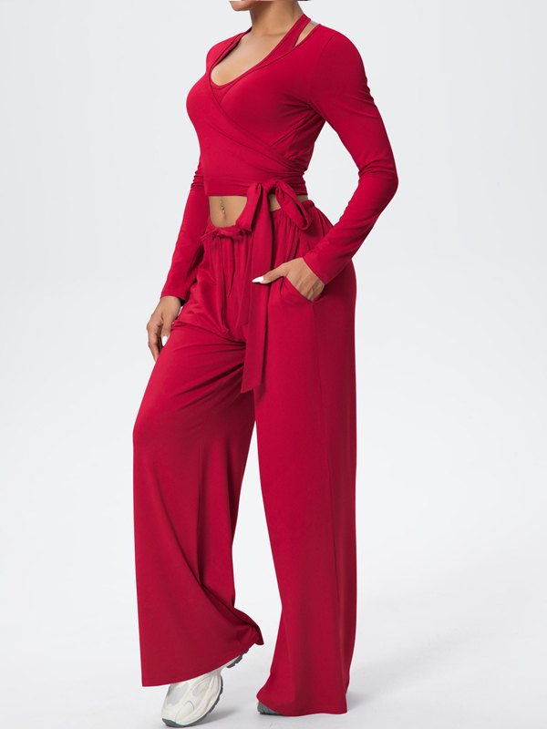Flexvibe Soft Tie Wrap 3-Piece Activewear Set in Red