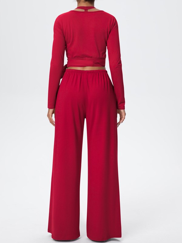 Flexvibe Soft Tie Wrap 3-Piece Activewear Set in Red