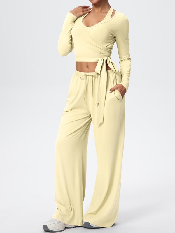 Flexvibe Soft Tie Wrap 3-Piece Activewear Set in Yellow