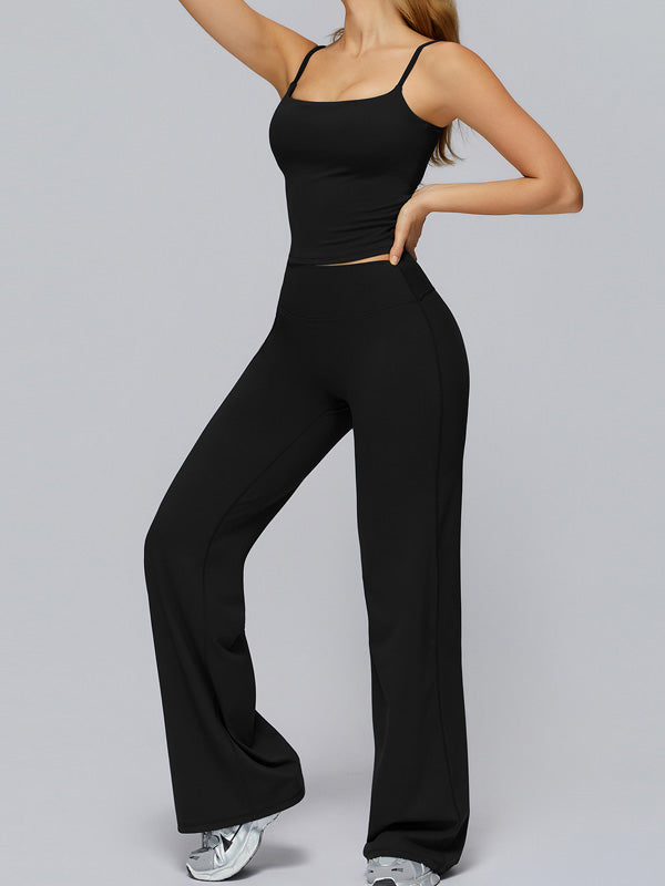 Flexvibe wide leg yoga pants waistband detail showing wide leg and high waisted activewear design