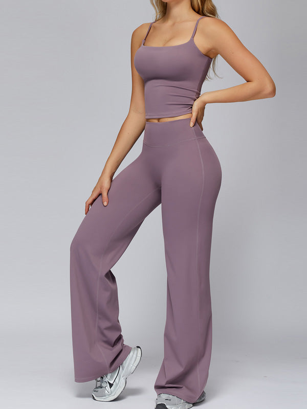 Flexvibe wide leg yoga pants back view for gym-to-street, with wide leg and high waisted