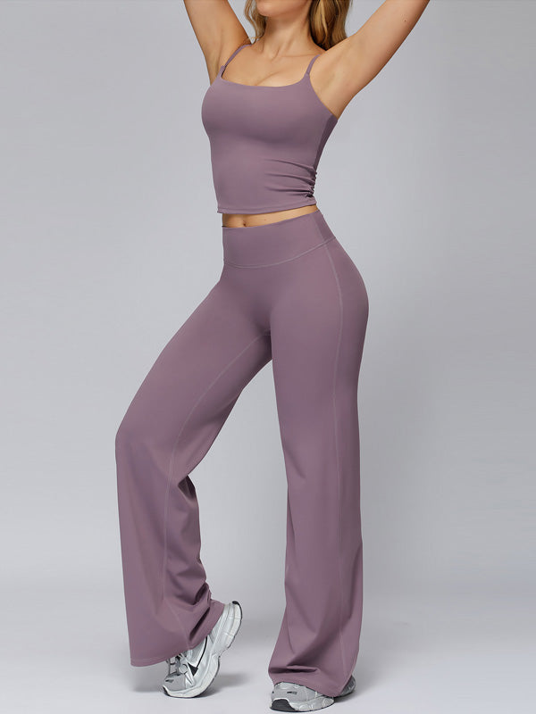 Flexvibe wide leg yoga pants waistband detail showing wide leg and high waisted activewear design