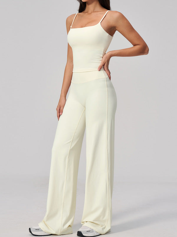 Flexvibe wide leg yoga pants waistband detail showing wide leg and high waisted activewear design