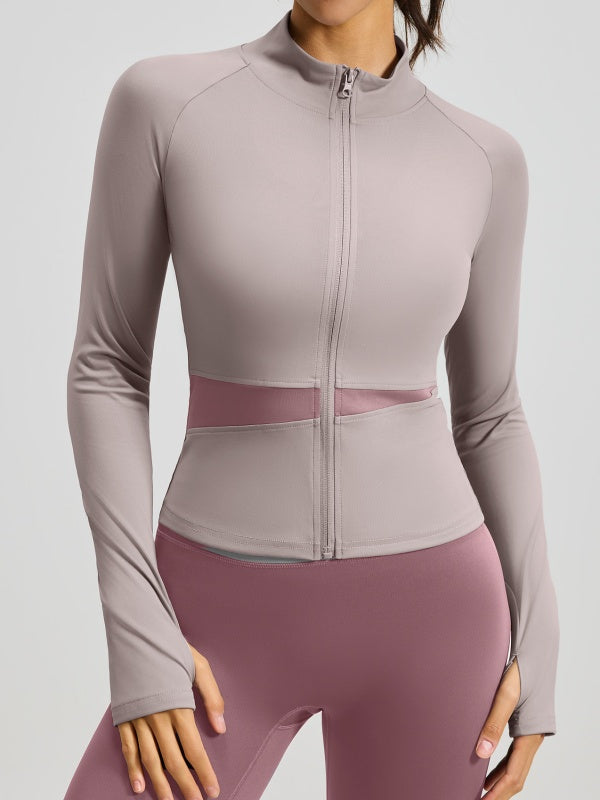 Flexvibe High-Neck Color-Block Yoga Jacket - Breathable Stretchy Versatile Athletic Outerwear