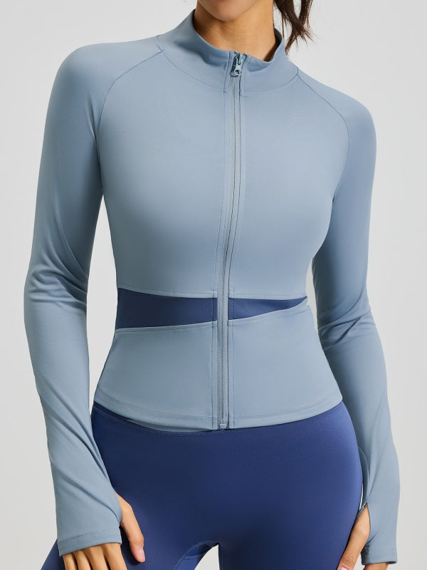 Flexvibe High-Neck Color-Block Yoga Jacket - Breathable Stretchy Versatile Athletic Outerwear