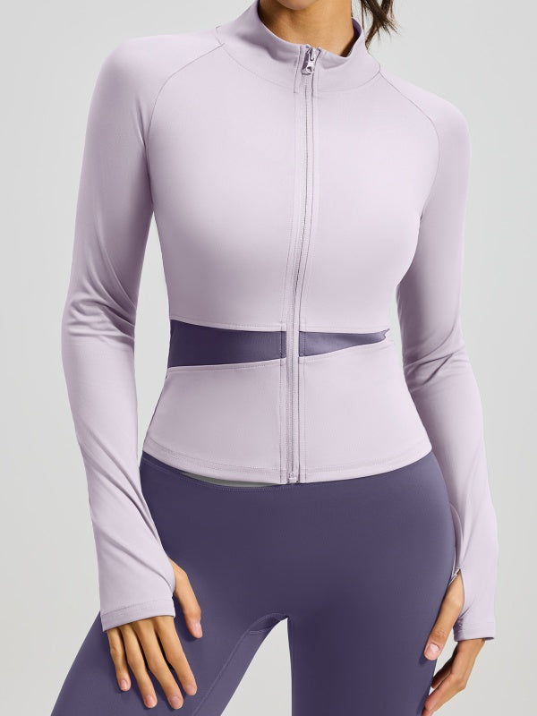 Flexvibe High-Neck Color-Block Yoga Jacket - Breathable Stretchy Versatile Athletic Outerwear