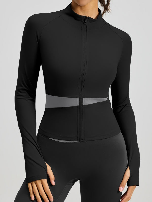 Flexvibe High-Neck Color-Block Yoga Jacket - Breathable Stretchy Versatile Athletic Outerwear