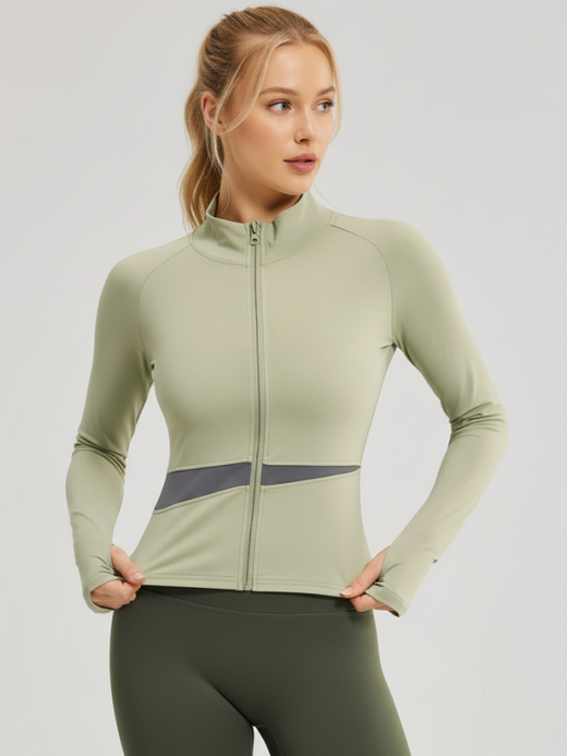 Flexvibe High-Neck Color-Block Yoga Jacket | 82.5% Polyester, S–3XL, 6 Colors