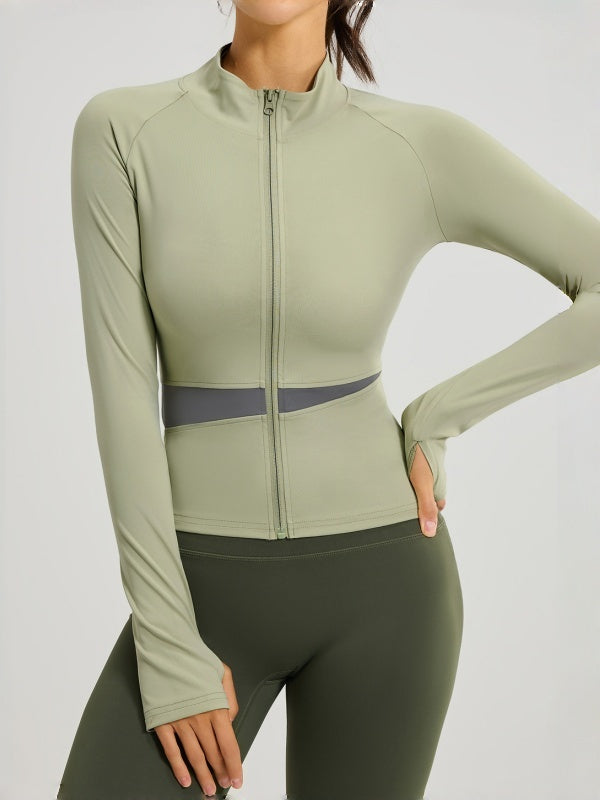 Flexvibe High-Neck Color-Block Yoga Jacket - Breathable Stretchy Versatile Athletic Outerwear