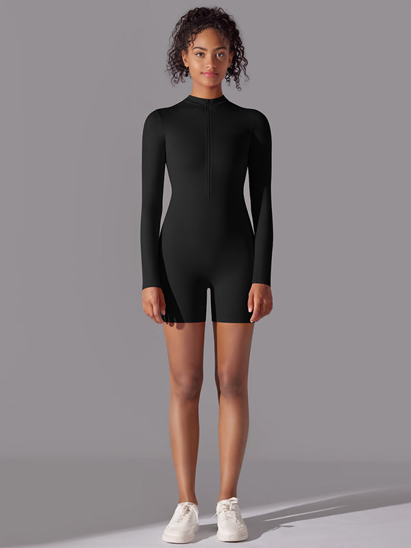 Flexvibe Women’s Yoga Fitness Bodysuit - Zip-Neck Slim-Fit Athletic Sportswear