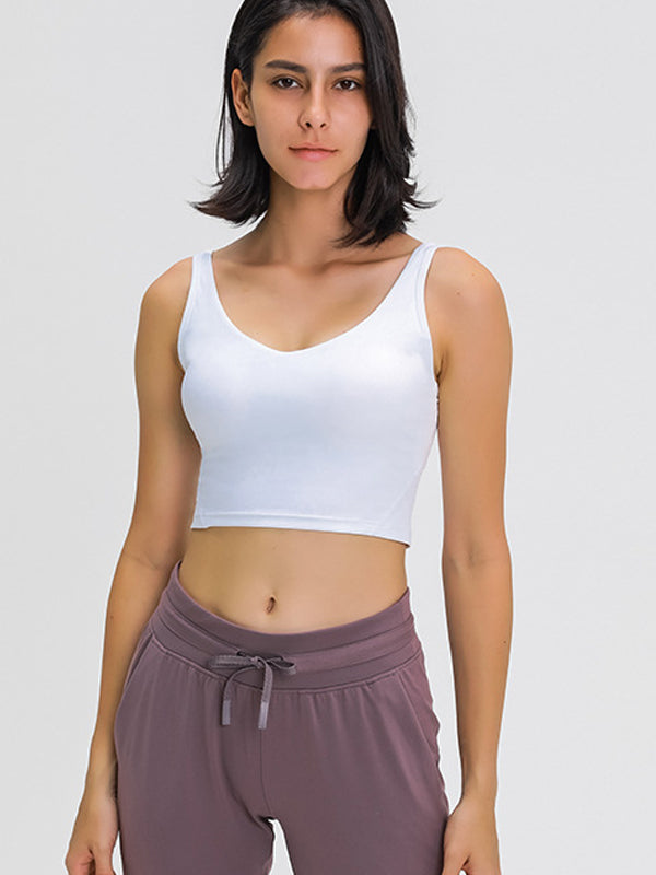 Flexvibe Backless Sports Bra - Wide Straps V-Neck Removable Padded Cups High Elastic