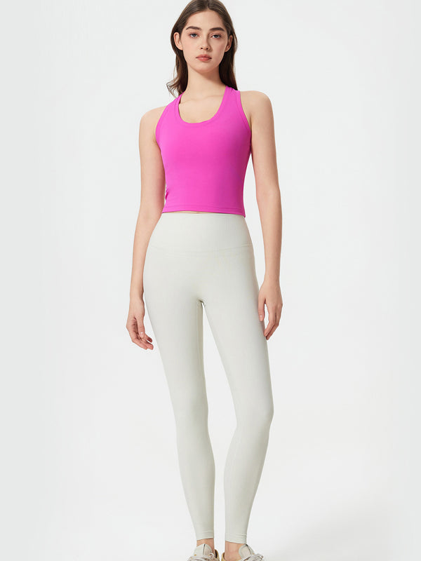 Flexvibe Women’s High Elastic Racerback Tank - Seamless U-neck Yoga Fitness Top with Bra