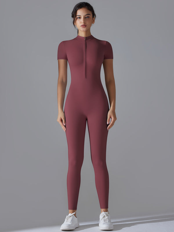 Flexvibe Zip Short Sleeve Bodysuit - Stretchy Breathable Moisture-Wicking Workout Wear
