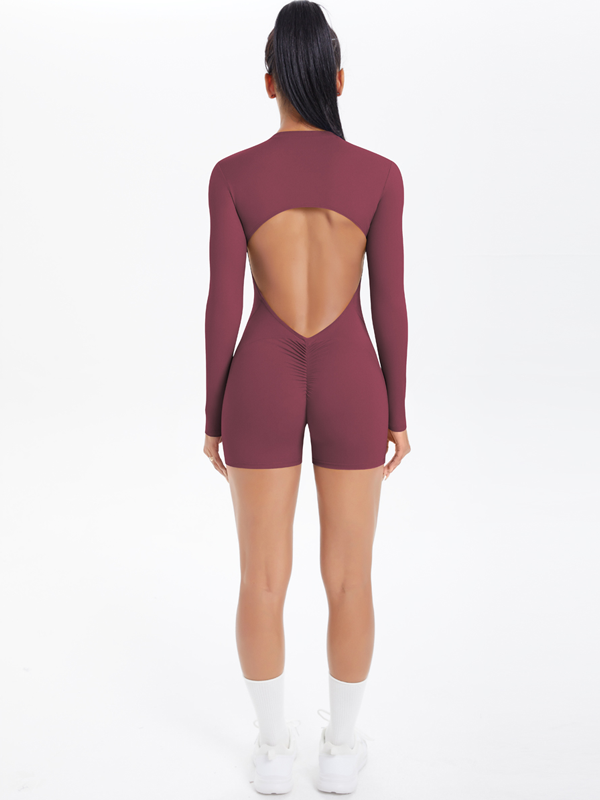 Flexvibe Cutout Open-Back Half-Zip Bodysuit - Stretchy Breathable Moisture-Wicking Workout Wear