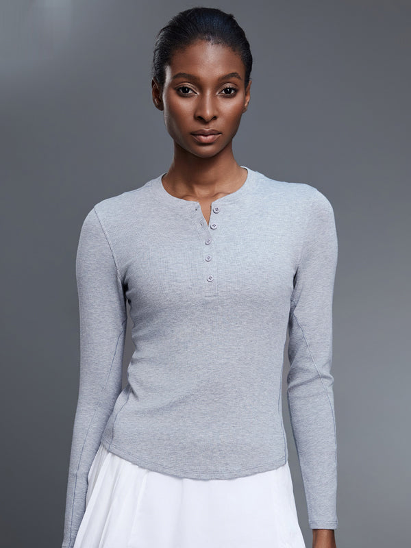Flexvibe Half Placket Yoga T-Shirt Modal Stretchy Wrinkle-Resist for Gym Daily