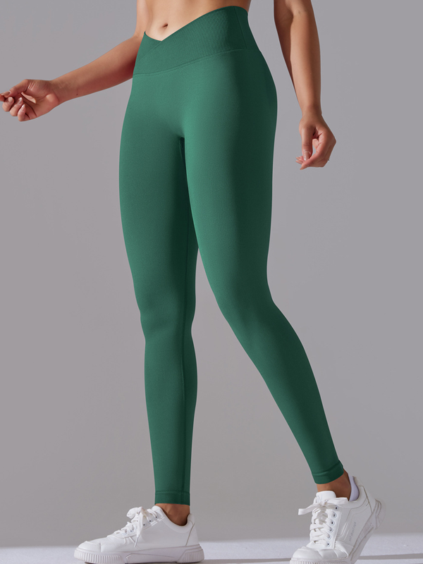 Flexvibe High Waisted Crisscross Waist Yoga Leggings - Seamless Knit Butt Lifting Solid Color