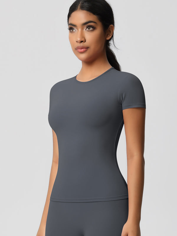 Flexvibe Double-Sided Brushed Yoga Top - High Elastic Slim Fit Breathable Short Sleeve