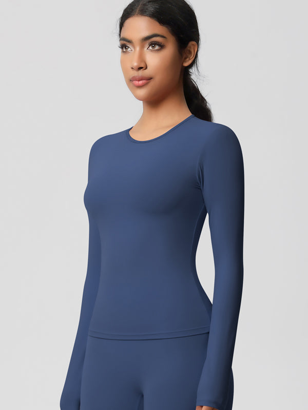 Flexvibe Double-Sided Brushed Sports Top - Tight Fit Moisture-Wicking Solid Color Long Sleeve