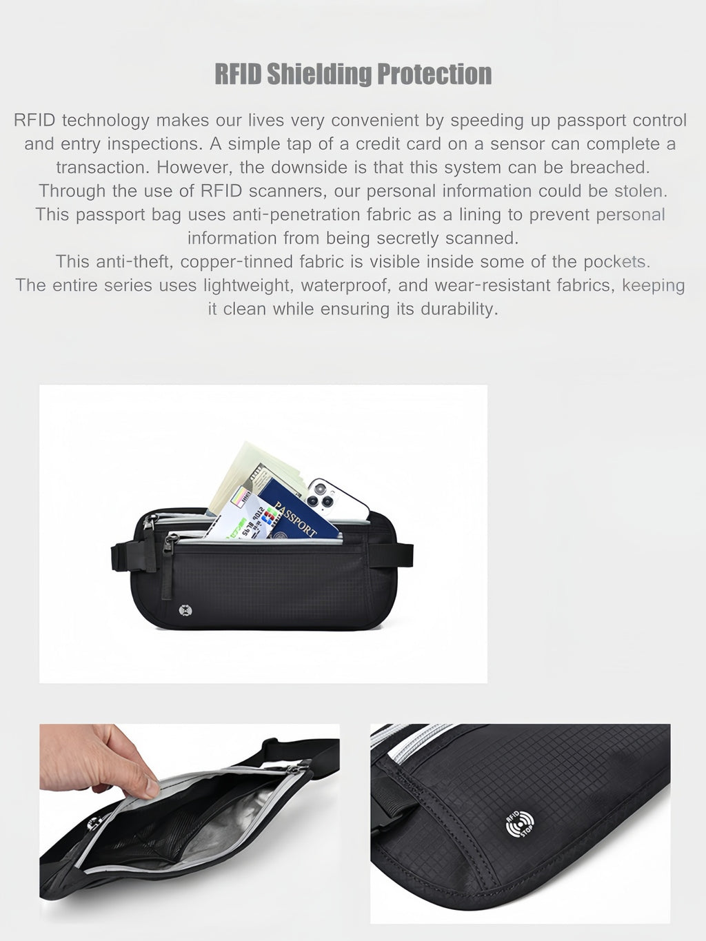 Flexvibe Anti-Scan Travel Passport Pouch, Hidden Waterproof Waist Bag for Phone & Documents