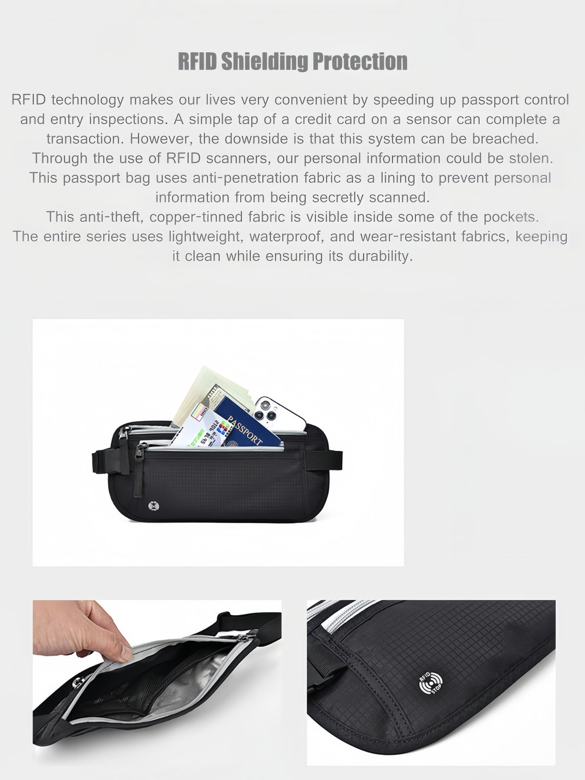 Flexvibe Anti-Scan Travel Passport Pouch, Hidden Waterproof Waist Bag for Phone & Documents