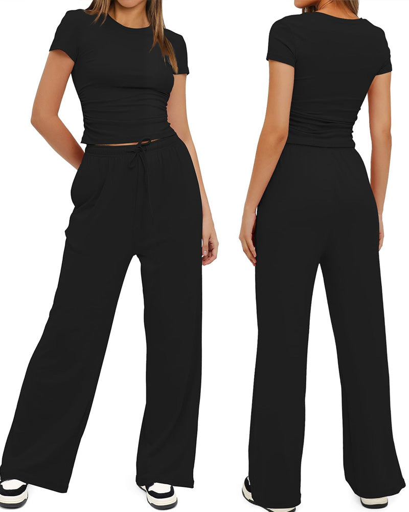 Flexvibe Solid Long-Sleeve 2-Piece Activewear Set | Crop Top + Leggings, Seamless, 6 Colors, XS–2XL
