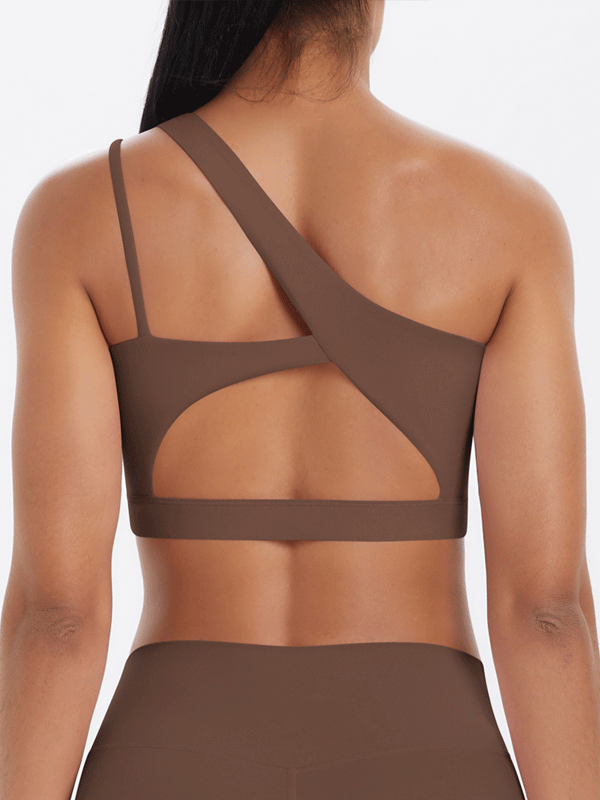 Flexvibe One Shoulder Sports Bra Removable Pads Brushed Nylon High Elastic