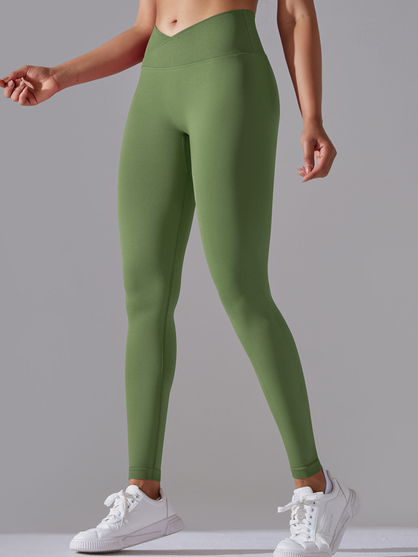 Flexvibe High Waisted Crisscross Waist Yoga Leggings - Seamless Knit Butt Lifting Solid Color