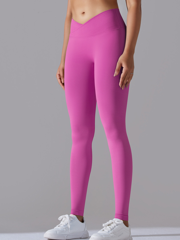 Flexvibe High Waisted Crisscross Waist Yoga Leggings - Seamless Knit Butt Lifting Solid Color