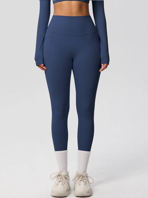 Flexvibe High Waisted Double-Sided Brushed Yoga Leggings - High Elastic Side Pockets Tummy Control