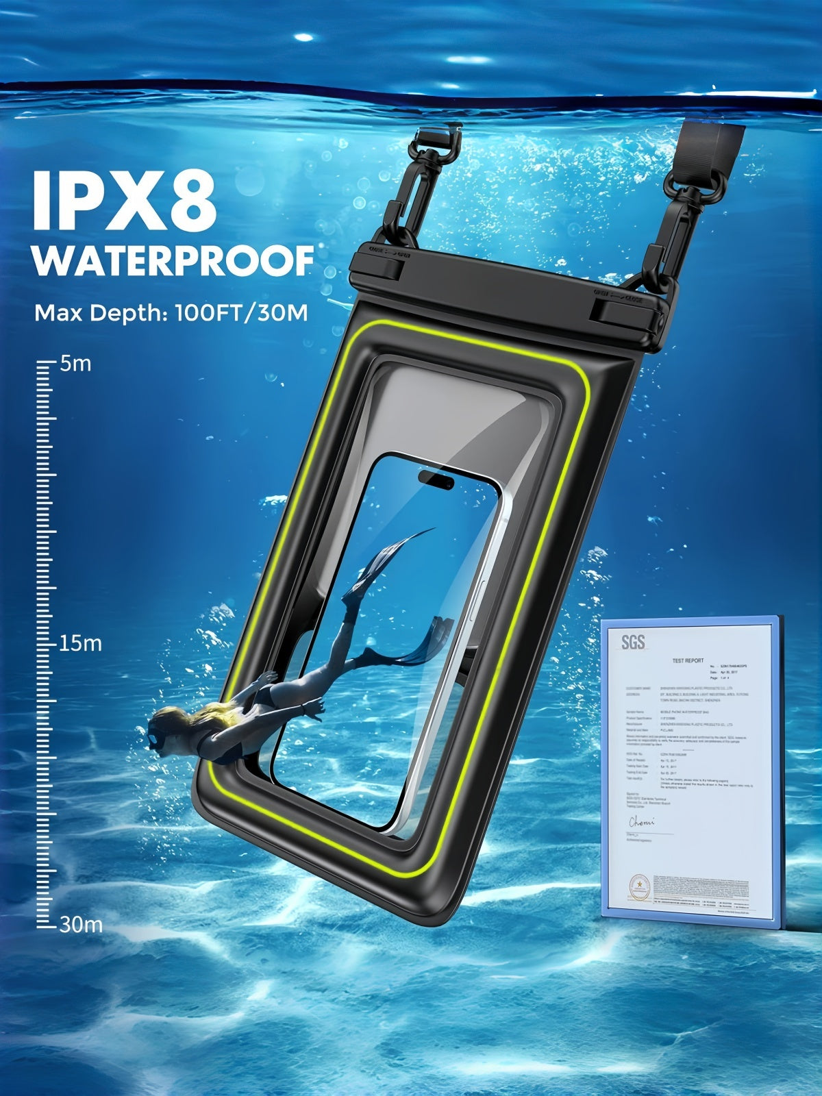 Flexvibe Floating Waterproof Phone Pouch with Dual Hooks, Touch Screen Dry Bag for Swimming