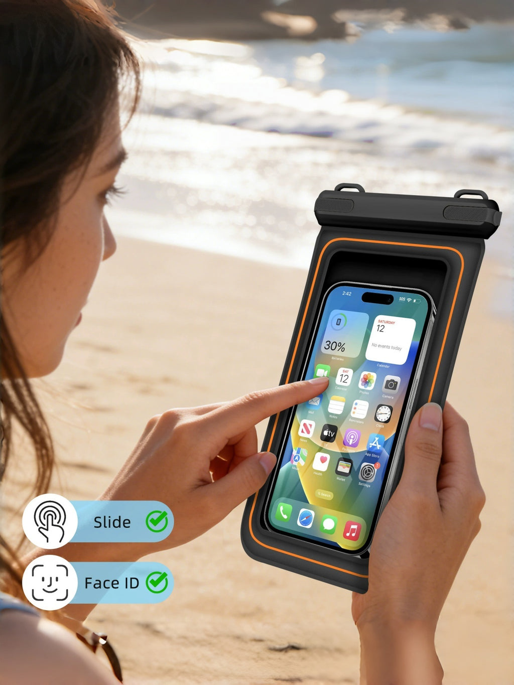 Flexvibe Floating Waterproof Phone Pouch with Dual Hooks, Touch Screen Dry Bag for Swimming