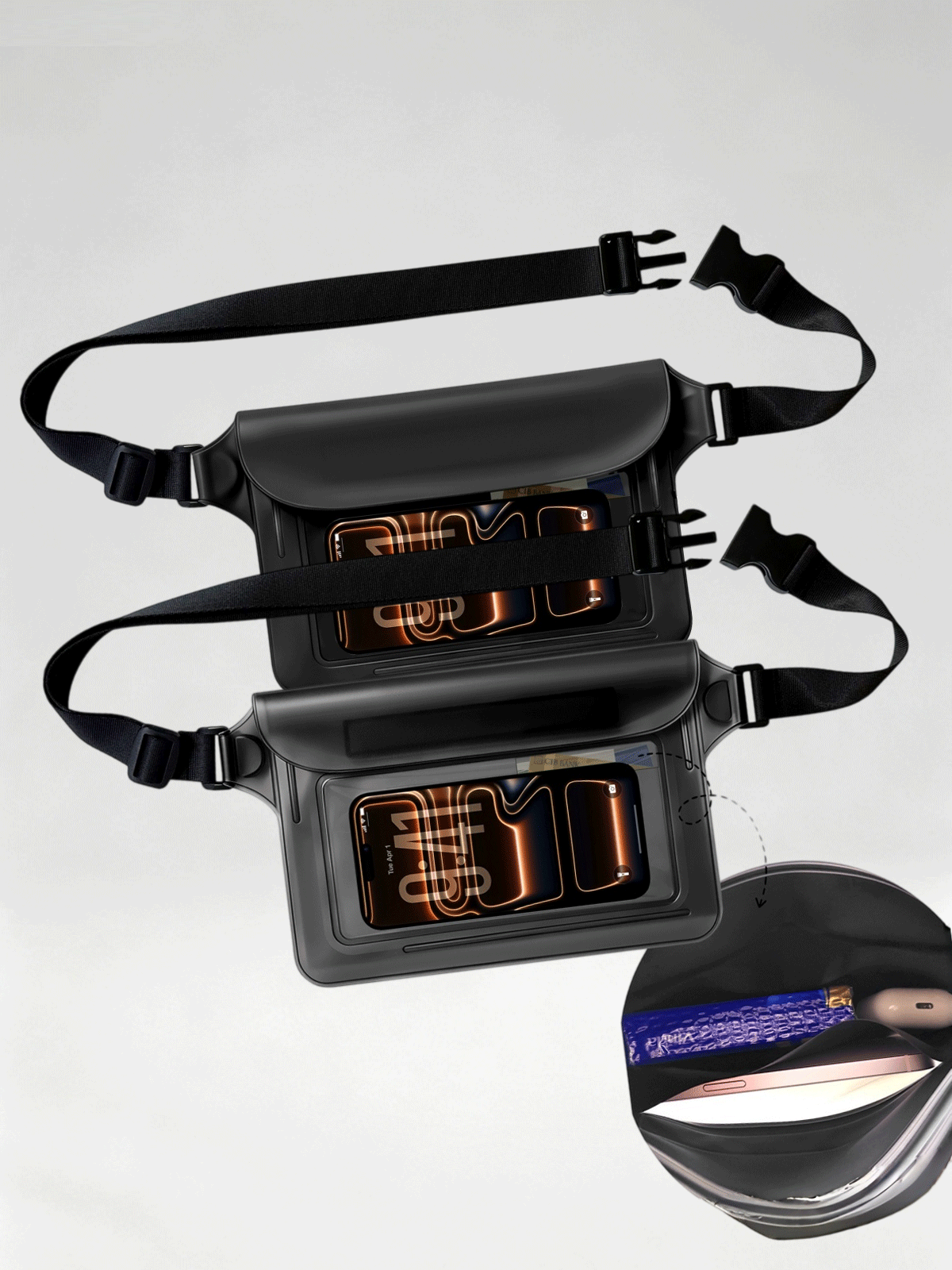 Flexvibe 2 Pack Outdoor Waterproof Waist Bag, Touch Window Phone Dry Pouch for Rafting Canyoning Beach