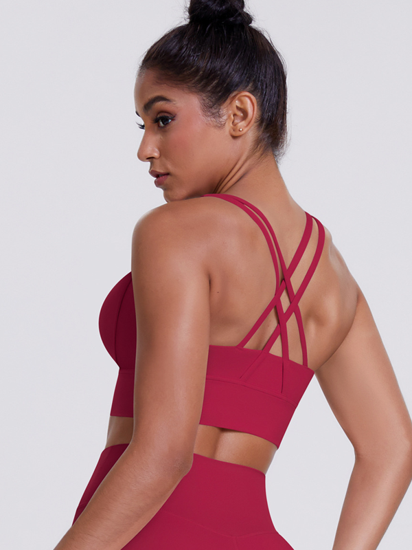 Flexvibe Brushed Cross Back Sports Bra High Support Breathable Removable Pads