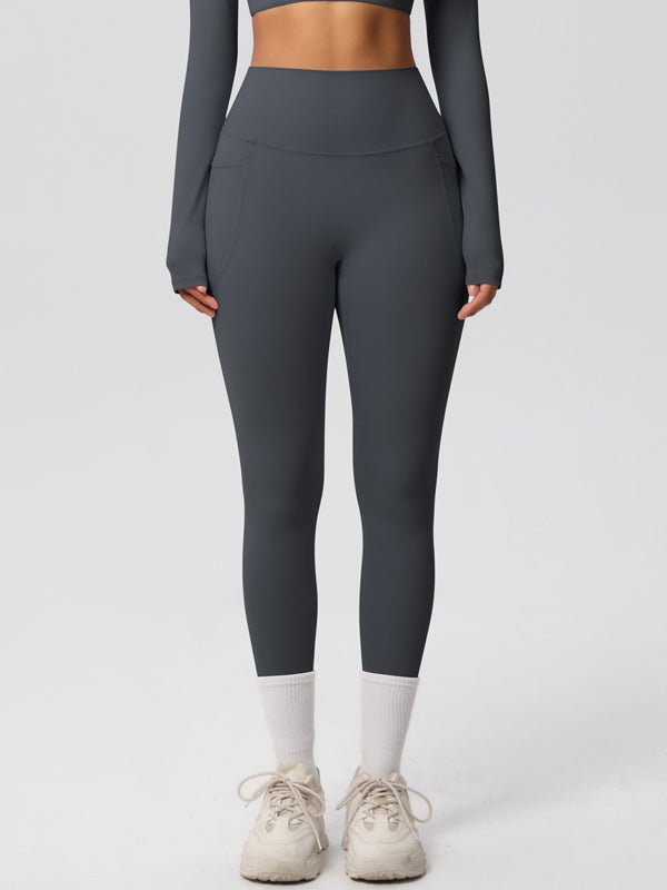 Flexvibe High Waisted Double-Sided Brushed Yoga Leggings - High Elastic Side Pockets Tummy Control