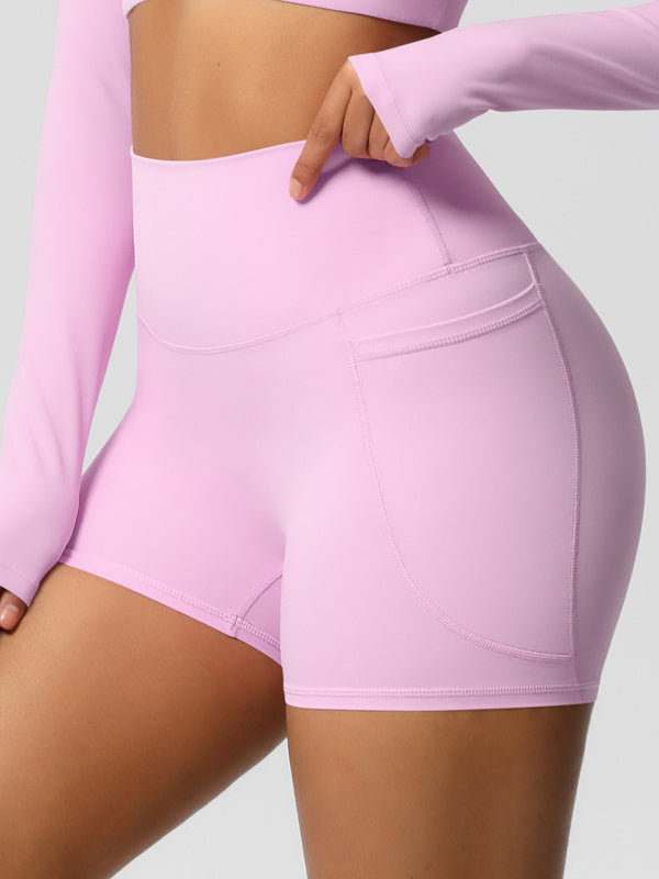 Flexvibe High-Waisted Brushed Yoga Shorts with Pockets - Tummy Control Butt Lifting Gym