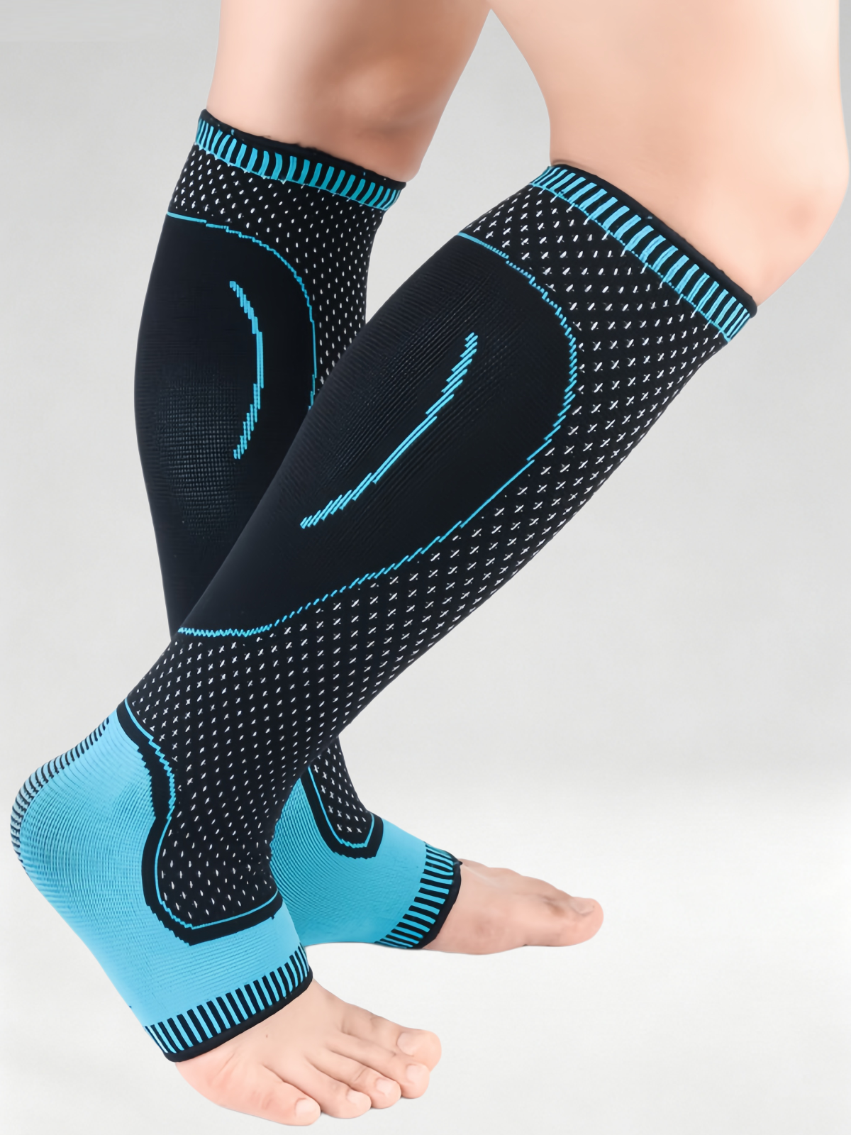 Flexvibe Knitted Calf Compression Sleeves, Anti‑Slip Silicone Sports Supports for Basketball Hiking Soccer