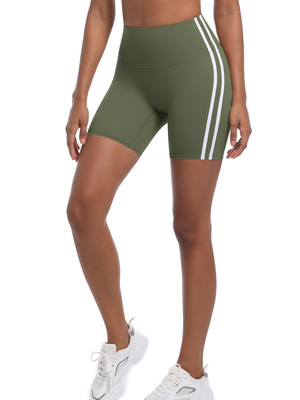 Flexvibe Striped High-Waisted Workout Shorts - Stretchy Breathable 3-Inch Yoga Bottoms