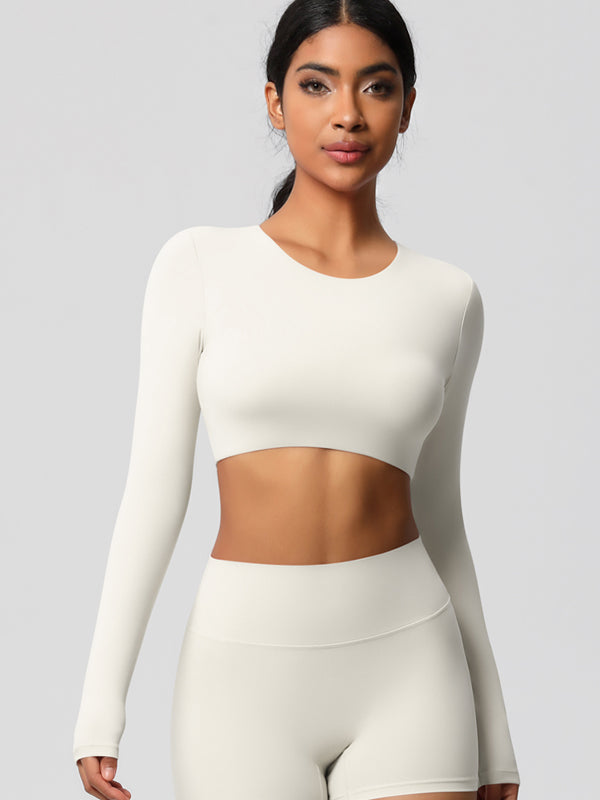 Flexvibe Double-Sided Brushed Cropped Sports Top - High Elastic Skin-Friendly Breathable Long Sleeve