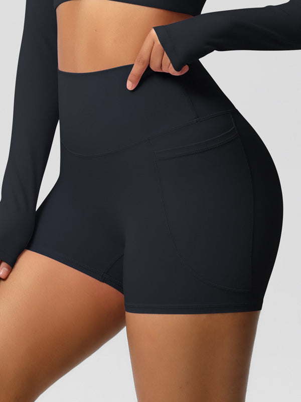 Flexvibe High-Waisted Brushed Yoga Shorts with Pockets - Tummy Control Butt Lifting Gym
