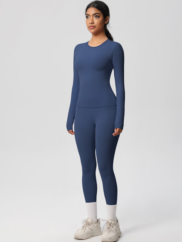 Flexvibe Stretchy High-Waisted Yoga Set - Double Brushed Long-Sleeve Versatile Athletic Wear