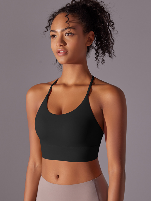 Flexvibe Double-Sided Nylon Sports Bra Cross Back Fixed Cup High Elastic