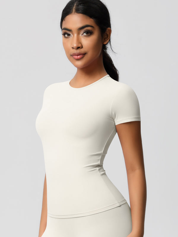 Flexvibe Double-Sided Brushed Yoga Top - High Elastic Slim Fit Breathable Short Sleeve