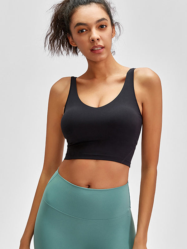 Flexvibe Backless Sports Bra - Wide Straps V-Neck Removable Padded Cups High Elastic
