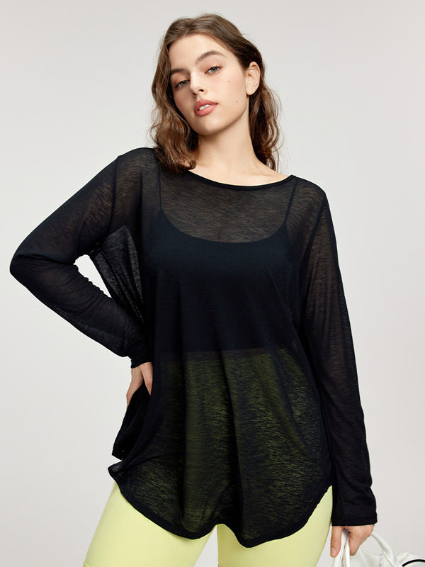 Flexvibe Plus-Size Long-Sleeve Yoga Cover-Up - Back Slit Drawstring Fitness Daily Wear