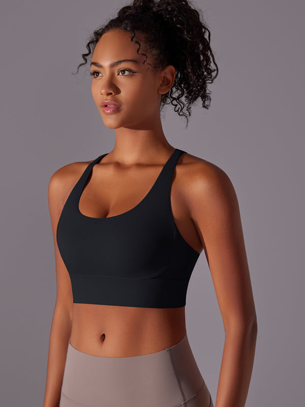 Flexvibe Double-Sided Brushed Sports Bra Cross Back Shockproof Fixed Pad