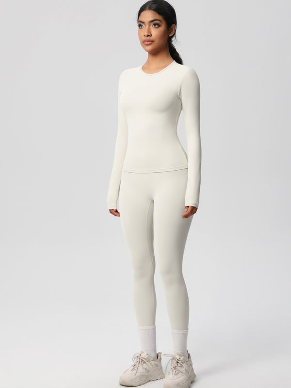 Flexvibe Stretchy High-Waisted Yoga Set - Double Brushed Long-Sleeve Versatile Athletic Wear