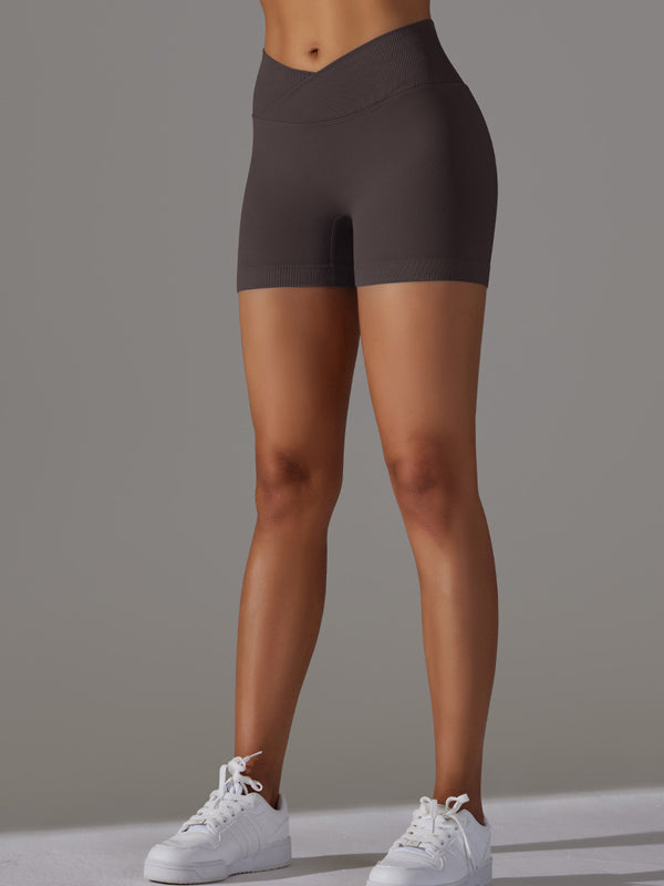 Flexvibe 3-Inch Knitted Yoga Shorts - Cross-Waist Butt Lifting Breathable Workout
