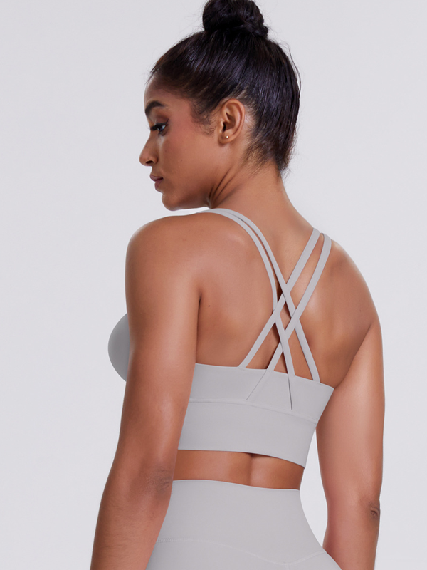 Flexvibe Brushed Cross Back Sports Bra High Support Breathable Removable Pads