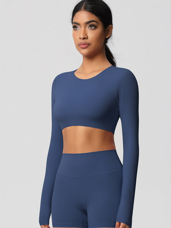 Flexvibe Double-Sided Brushed Cropped Sports Top - High Elastic Skin-Friendly Breathable Long Sleeve