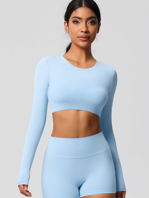 Flexvibe Double-Sided Brushed Cropped Sports Top - High Elastic Skin-Friendly Breathable Long Sleeve